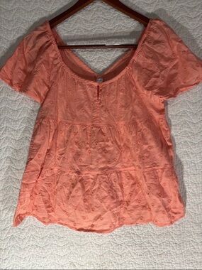 Old Navy Coral Eyelet Tiered Peasant Blouse